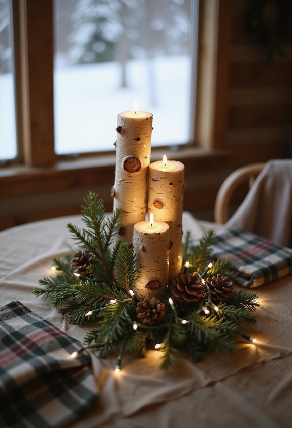 birch log table centerpiece