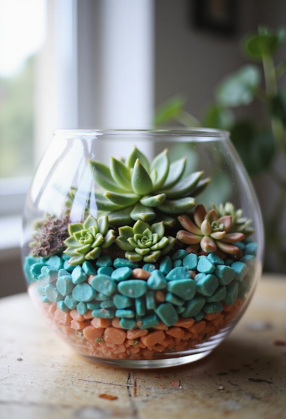 colorful pebble terrarium decoration