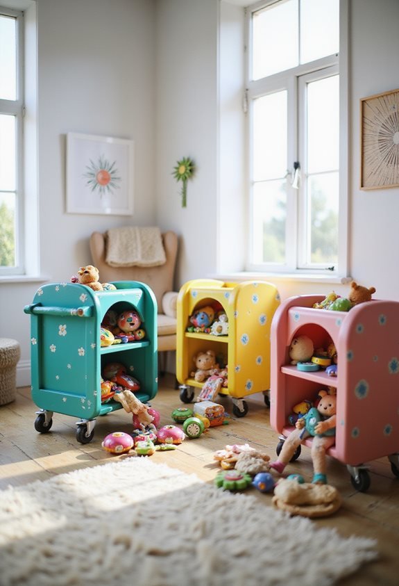 colorful toy organization carts
