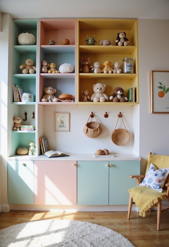 colorful wall mounted toy storage