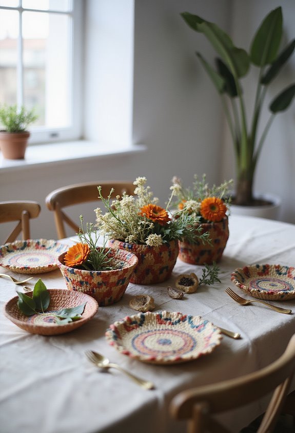 colorful woven basket arrangement