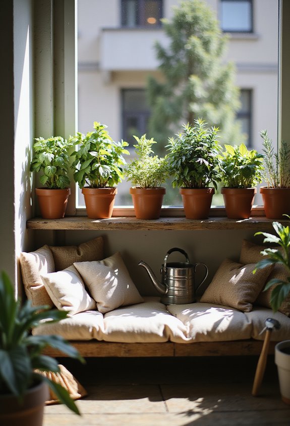 cozy balcony herb garden