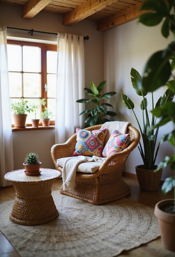 cozy boho rattan decor