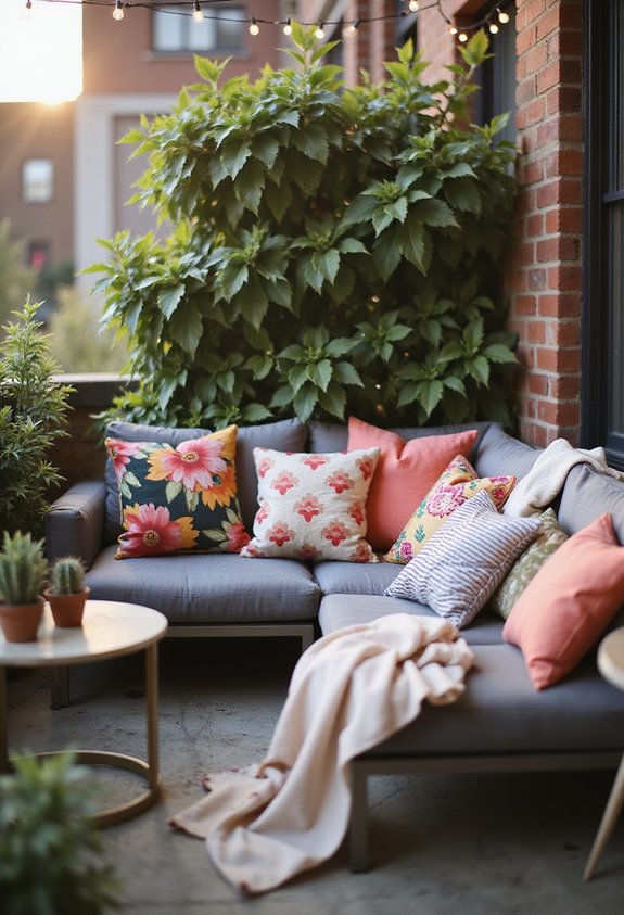 cozy colorful balcony cushions