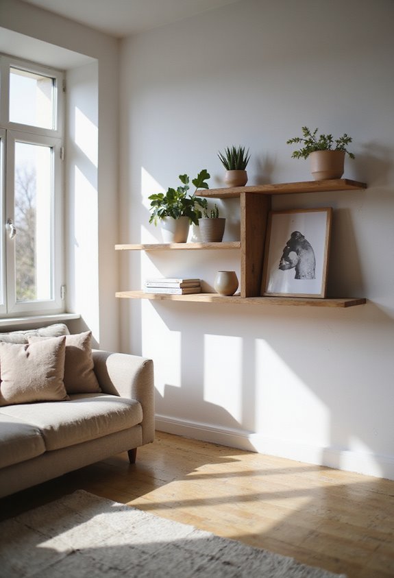 cozy minimalist wooden shelves