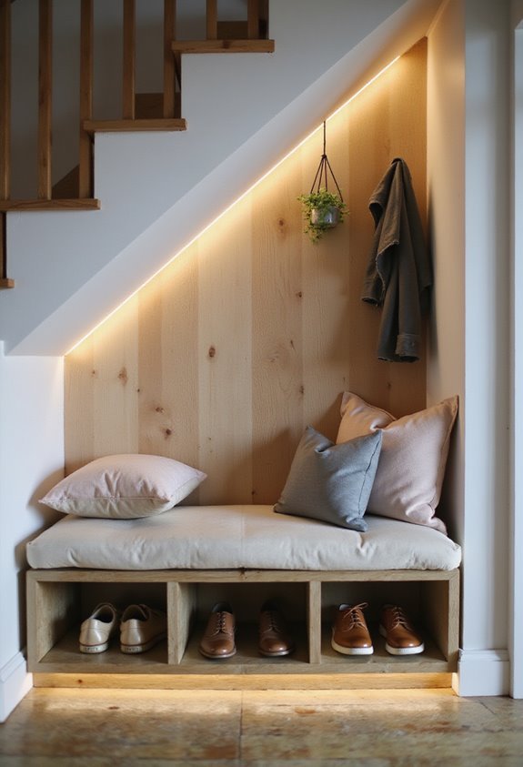 cozy under stairs shoe storage