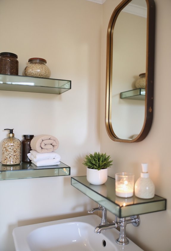 elegant mirrored bathroom shelves