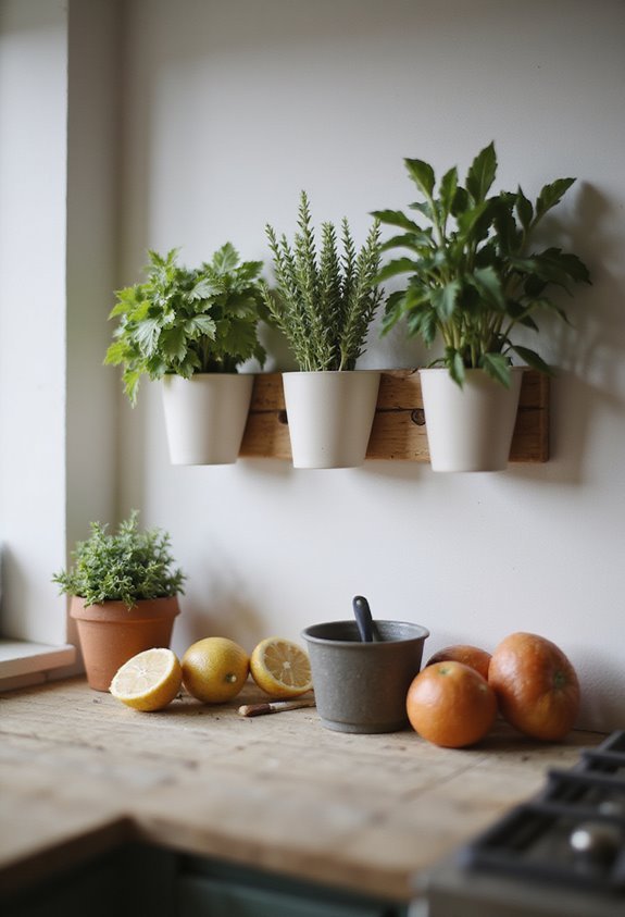 fresh herbs on walls