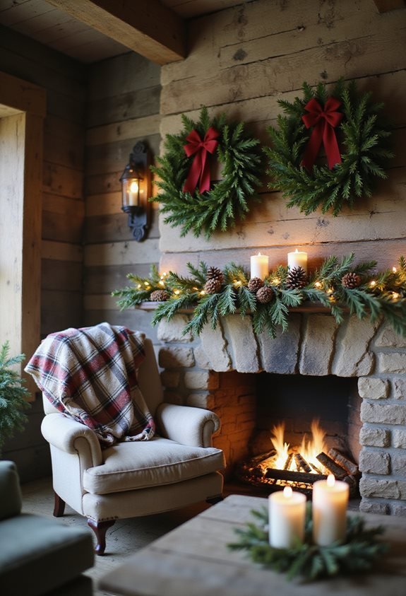 rustic evergreen wreaths adorned