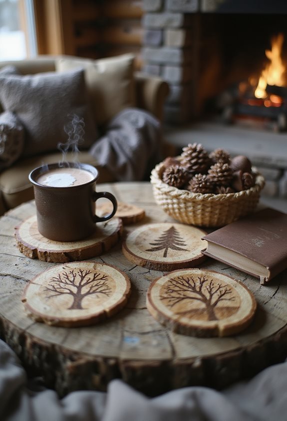rustic handcrafted wooden coasters