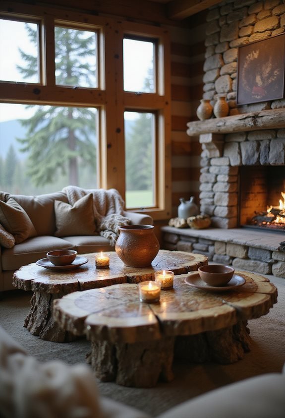 rustic log slice tables