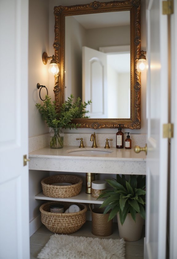 stylish framed mirror shelving