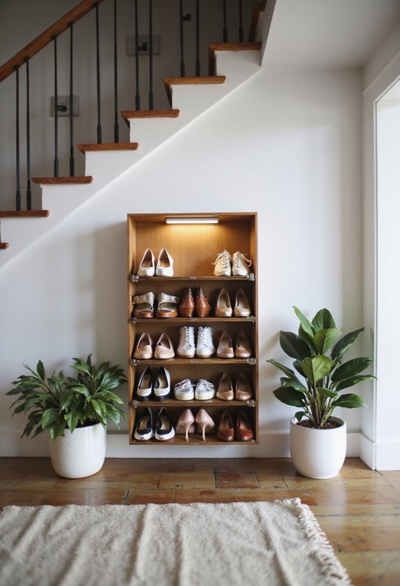 stylish under stair shoe storage