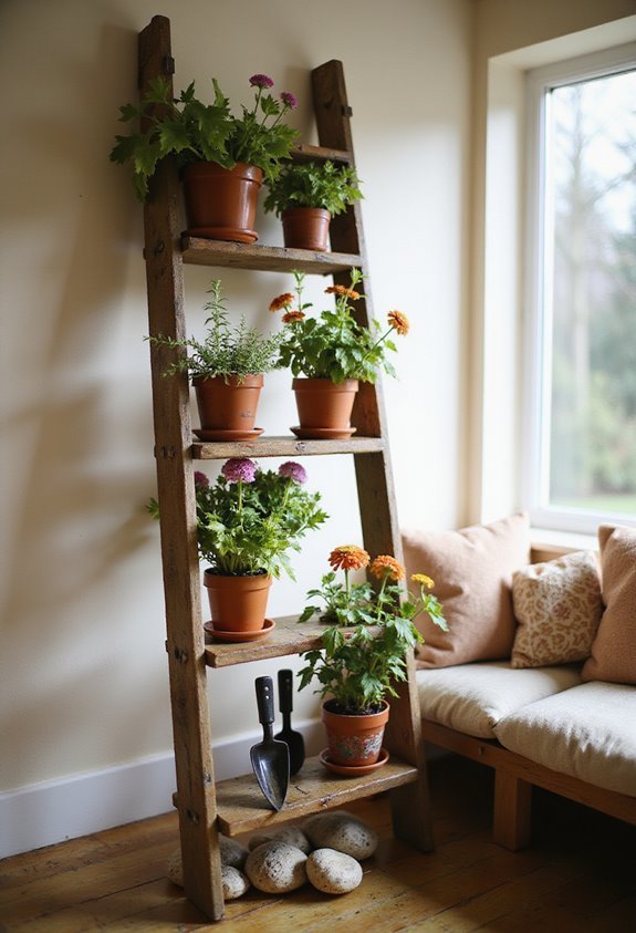 whimsical ladder planter display
