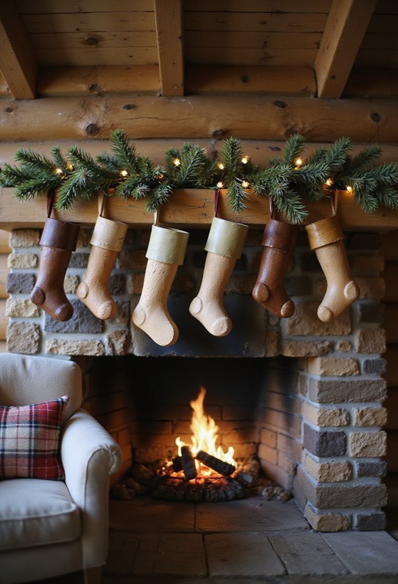 wooden stockings by fireplace