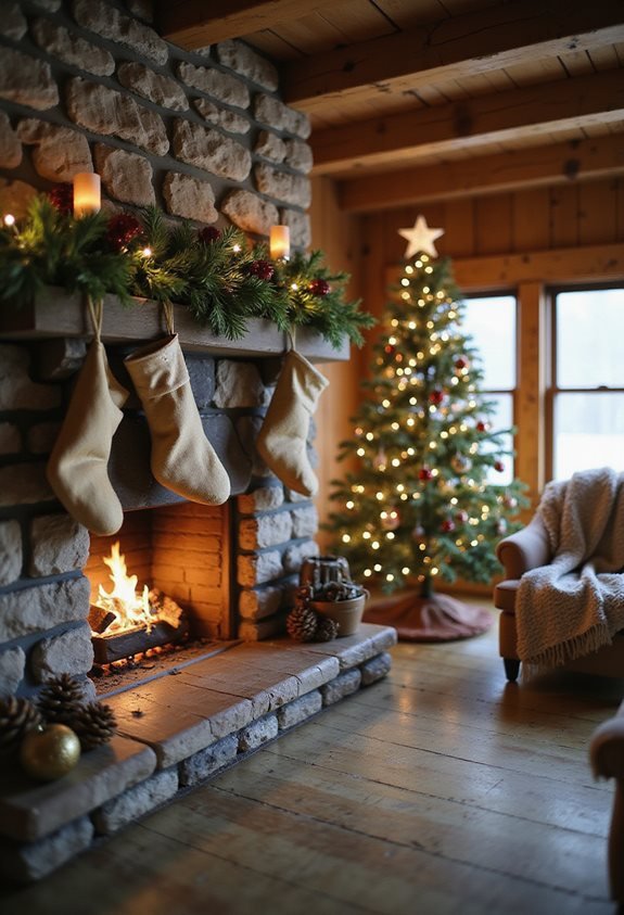 wooden stockings by fireplace